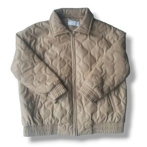 Asos Quilted Bomber Jacket Women's 12P Beige Zip Up Vegan Faux Leather Neutral